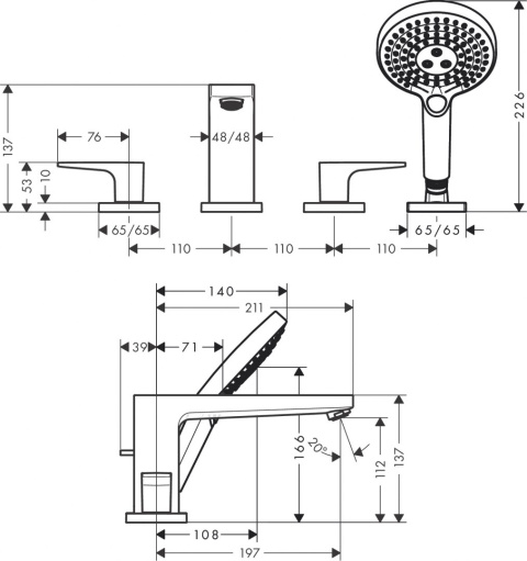 HANSGROHE Metropol 4-otworowa bateria na brzeg wanny-32553000