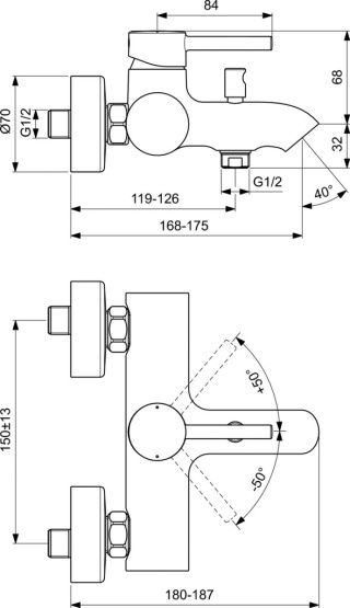 IDEALSTANDARD CERALINE bateria wannowa ścienna-BC199