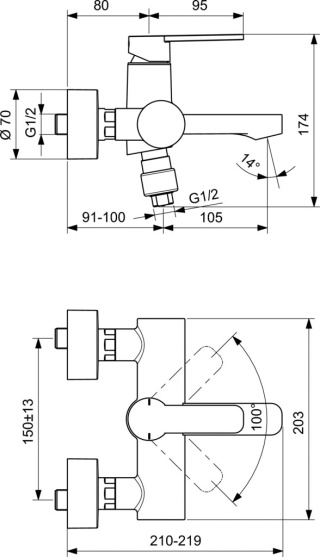 IDEALSTANDARD GIO bateria wannowa ścienna-B0621