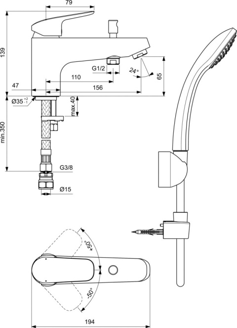 IDEALSTANDARD CERAFLEX bateria wannowa stojąca-B1960