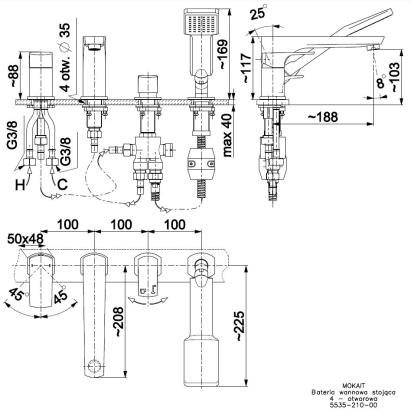 KFA MOKAIT bateria wannowa 4-otworowa-5535-210-00