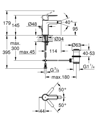 GROHE Lineare bateria bidetowa, DN 15 Rozmiar S-33848DC1