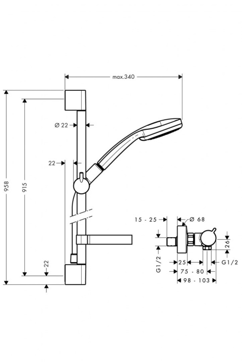 HANSGROHE Croma 100 Zestaw prysznicowy Vario EcoSmart-27033000