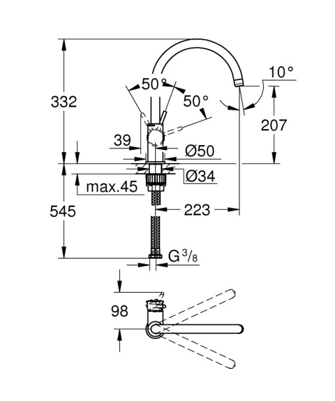 GROHE BAUCLASSIC Jednouchwytowa bateria zlewozmywakowa-31535001