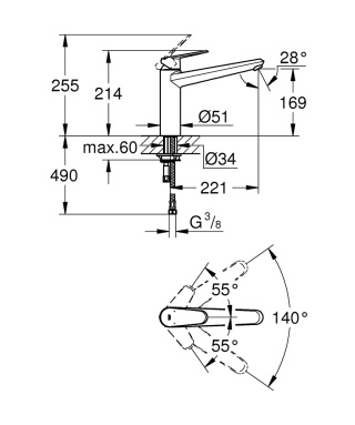 GROHE Eurodisc Cosmopolitan bateria zlewozmywakowa-33770002