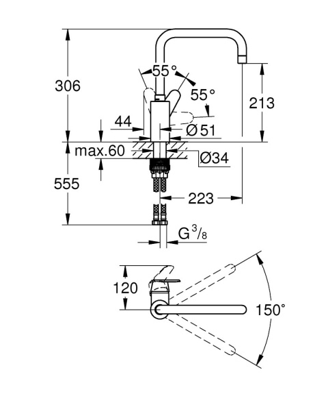 GROHE Eurodisc Cosmopolitan bateria zlewozmywakowa-32259003