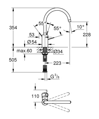 GROHE Eurosmart Cosmopolitan Jednouchwytowa bateria zlewozmywakowa-3284300E