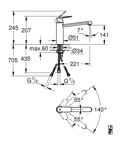 GROHE Eurosmart Cosmopolitan Jednouchwytowa bateria zlewozmywakowa-30193DC0