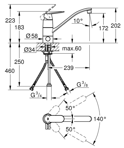 GROHE Eurosmart Cosmopolitan Jednouchwytowa bateria zlewozmywakowa-31161000