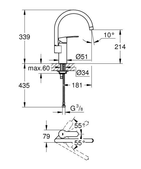 GROHE Eurosmart Cosmopolitan Jednouchwytowa bateria zlewozmywakowa-30221002