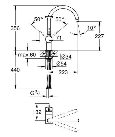 GROHE FLAIR Jednouchwytowa bateria zlewozmywakowa-32452000