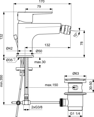 IDEALSTANDARD CERAFINE O bateria bidetowa stojąca-BC705