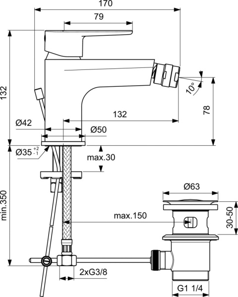 IDEALSTANDARD CERAFINE O bateria bidetowa stojąca-BC705