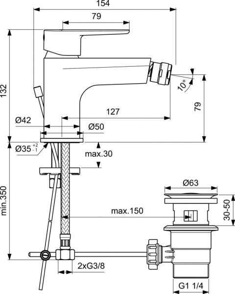 IDEALSTANDARD CERAFINE O bateria bidetowa stojąca-BC498