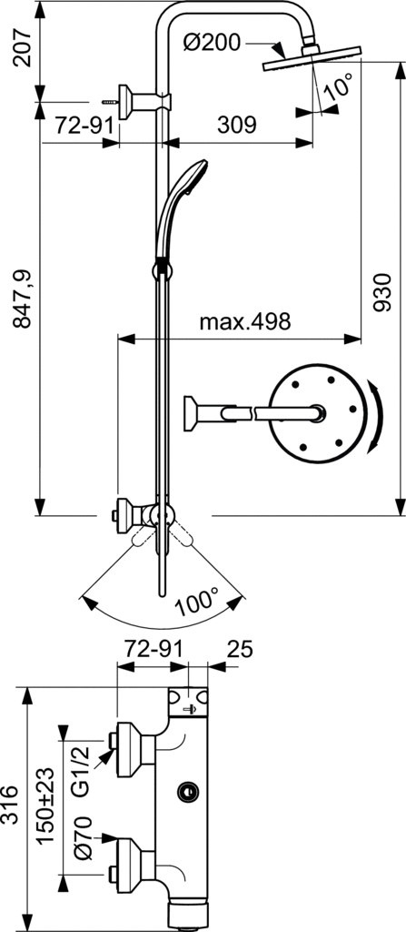 IDEALSTANDARD IDEALRAIN SOFT system natryskowy z baterią jednouchwytową-B1098