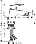 HANSGROHE Logis Jednouchwytowa bateria bidetowa 70 z cięgłem, metalowy kpl. odpływowy - 71203000