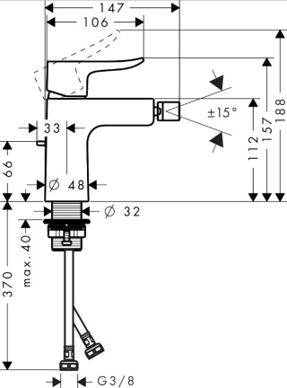 HANSGROHE Metris Jednouchwytowa bateria bidetowa z cięgłem - 31280000