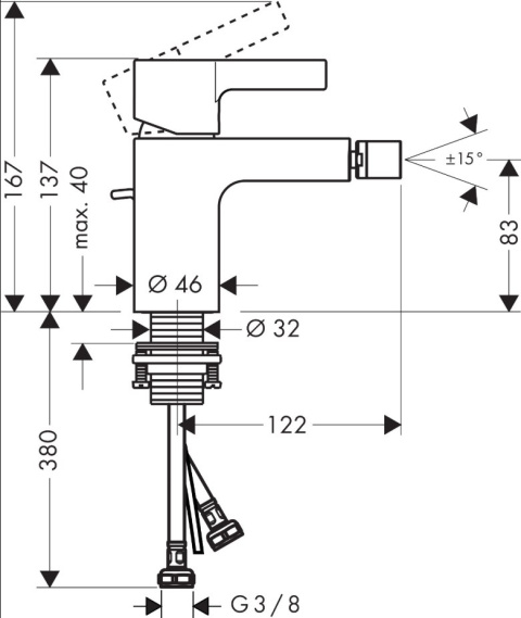 HANSGROHE Metris S Jednouchwytowa bateria bidetowa z cięgłem - 31261000