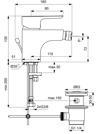 IDEALSTANDARD Ceraplan III Bateria bidetowa stojąca - B0897