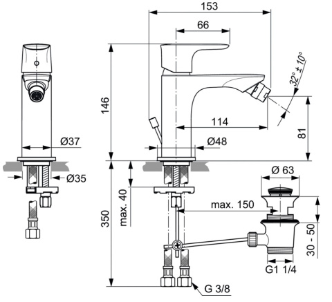 IDEALSTANDARD Connect Air Bateria bidetowa stojąca, metalowy korek, 5l/min - A7030