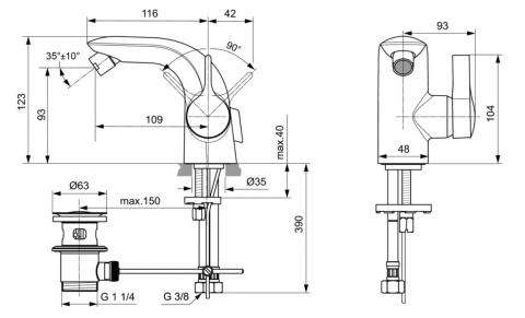 IDEALSTANDARD Melange Bateria bidetowa stojąca typu PICCOLO - A6119