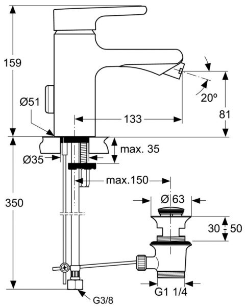 IDEALSTANDARD Attitude Bateria bidetowa stojąca - A4602