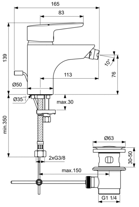 IDEALSTANDARD Connect blue Bateria bidetowa stojąca - B9920