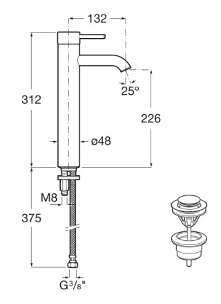 ROCA Lanta Bateria umywalkowa wysoka Cold Start z korkiem automatycznym - A5A3411C00