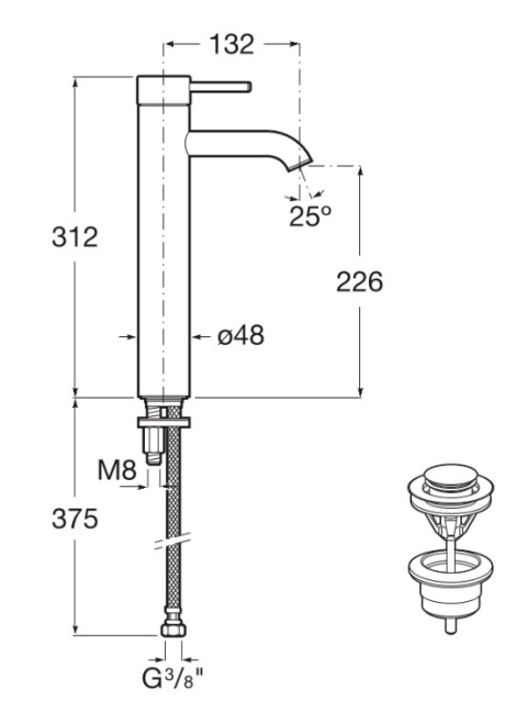 ROCA Lanta Bateria umywalkowa wysoka Cold Start z korkiem automatycznym - A5A3411C00