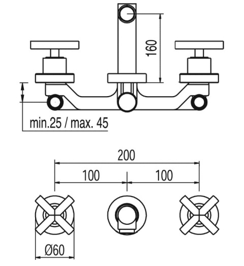 TRES BIMAX Bateria podtynkowa, wylewka 160 mm - 163152