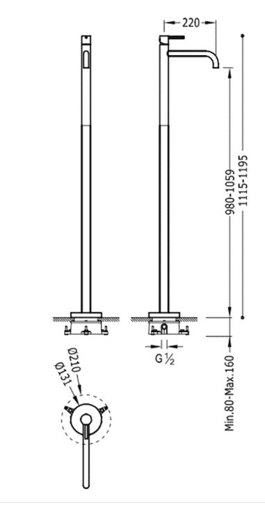 TRES STUDY Bateria umywalkowa na nóżce kolor CHROM - 26285301