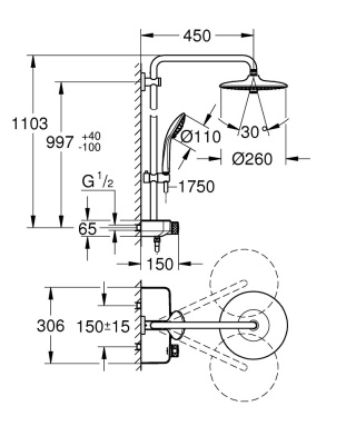 GROHE EUPHORIA SMARTCONTROL SYSTEM 260 MONO System prysznicowy z termostatem do montażu ściennego- 26509000