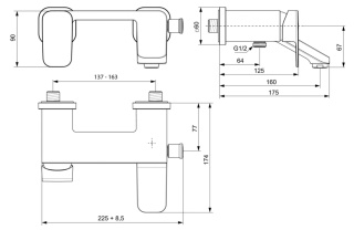 IDEALSTANDARD TONIC II Bateria wannowa ściena - A6338