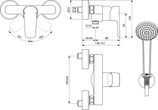 IDEALSTANDARD CERAPLAN III Bateria natryskowa ścienna z akcesoriami - B0717