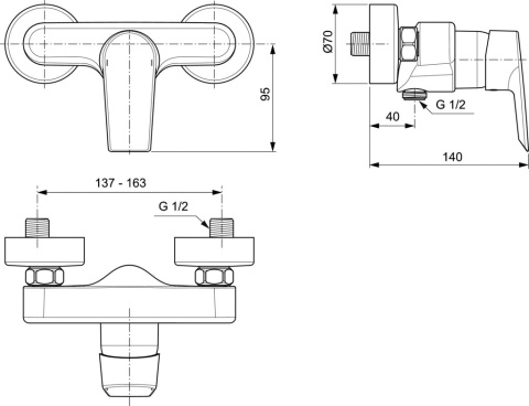 IDEALSTANDARD TESI Bateria natryskowa ścienna - A6581