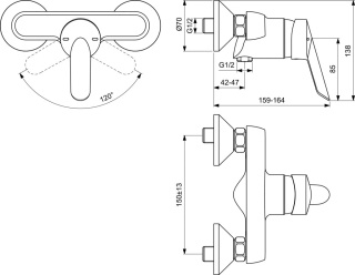 IDEALSTANDARD CERAPLUS Bateria natryskowa ścienna - B8207