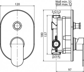 VALVEX TUBE Bateria wannowo-natryskowa podtynkowa- 2454880