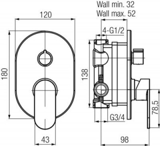 VALVEX TUBE Bateria podtynkowa 3-funkcyjna- 2408640