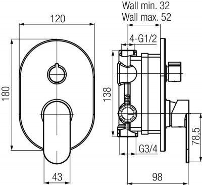 VALVEX TUBE Bateria podtynkowa 3-funkcyjna- 2408640