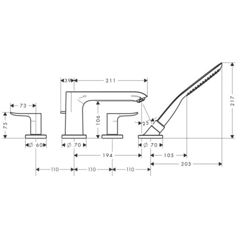 HANSGROHE Metris 4-otworowa bateria na brzeg wanny- 31442000