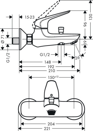 HANSGROHE Novus Jednouchwytowa bateria wannowa- 71040000