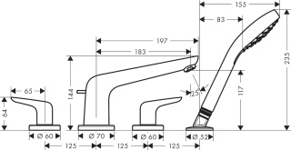 HANSGROHE Novus 4-otworowa bateria na brzeg wanny- 71333000