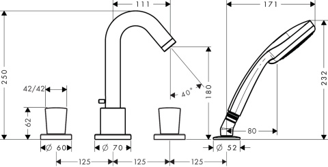 HANSGROHE Logis 4-otworowa bateria na brzeg wanny- 71314000