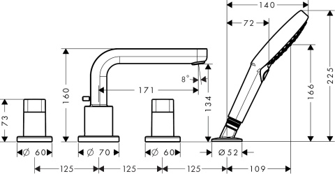 HANSGROHE Metris S 4-otworowa bateria na brzeg wanny- 31443000