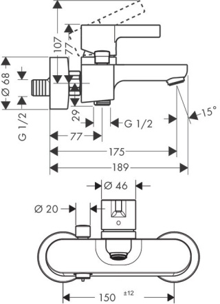 HANSGROHE Metris S Jednouchwytowa bateria wannowa- 31460000