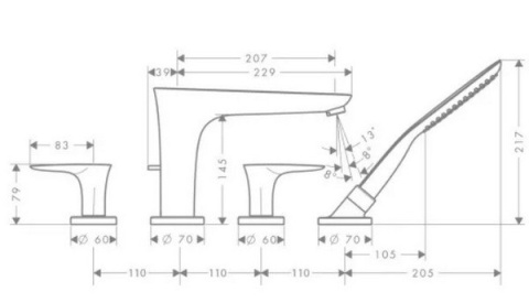 HANSGROHE PuraVida 4-otworowa bateria na brzeg wanny- 15446400