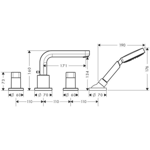 HANSGROHE Metris S 4-otworowa bateria na brzeg wanny, wylewka 17,1 cm- 31446000