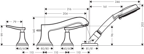 HANSGROHE Metropol Classic 4-otworowa bateria na brzeg wanny- 31441000