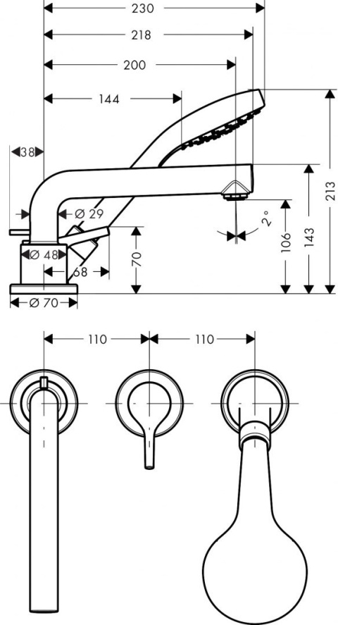 HANSGROHE Talis S 3-otworowa jednouchwytowa bateria na brzeg wanny- 72416000