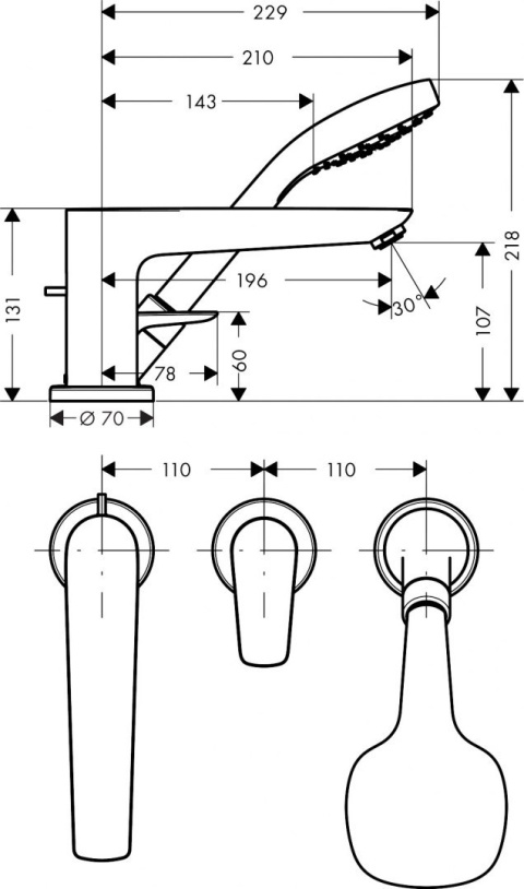 HANSGROHE Talis E 3-otworowa bateria na brzeg wanny- 71730000